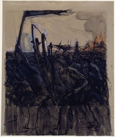 Studium do „Zamieszek” (odwrócony projekt do akwaforty o tym samym tytule z 1899 roku) autorstwa Käthe Kollwitz