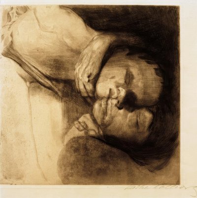 Śmierć, żona i dziecko autorstwa Käthe Kollwitz