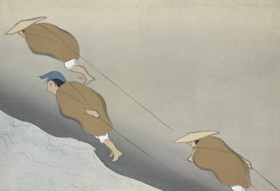 Hikifune, z Momoyo-gusa (Świat rzeczy) t. II, wyd. 1909 (kolorowy drzeworyt blokowy) autorstwa Kamisaka Sekka