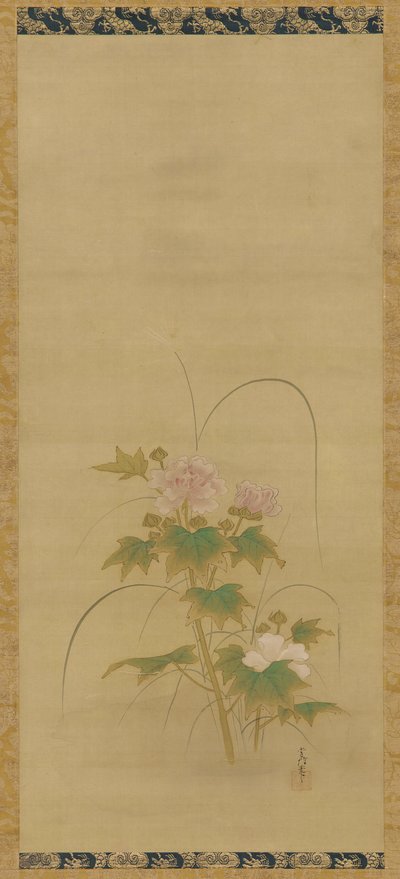 Hibiskusowa część zestawu, okres Edo, połowa XVII-początek XVIII wieku. autorstwa Kanô Yôboku Tsunenobu