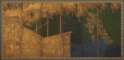 Owocowanie winorośli na bambusowej kratce, okres Momoyama, koniec XVI wieku. autorstwa Kano Eitoku
