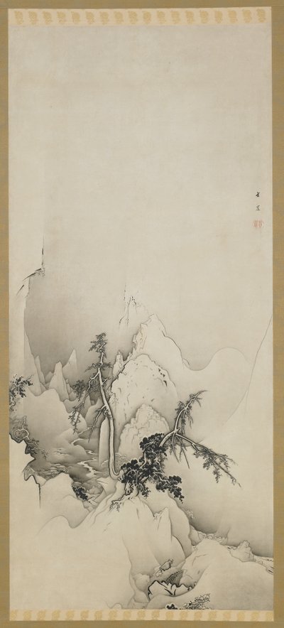 Pejzaż zimowy: wąwóz, okres Edo, 1883 (tusz na papierze) autorstwa Kano Hogai