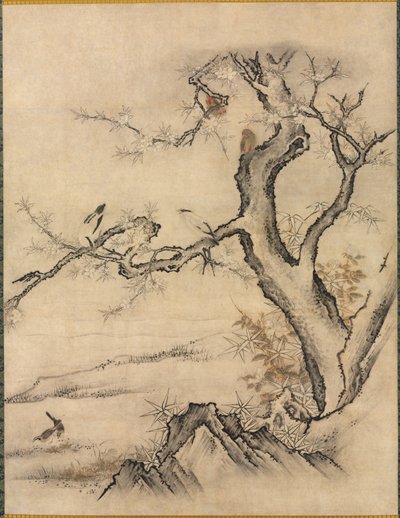 Kwiaty i ptaki w wiosennym krajobrazie, 1500s. autorstwa Kano Motonobu