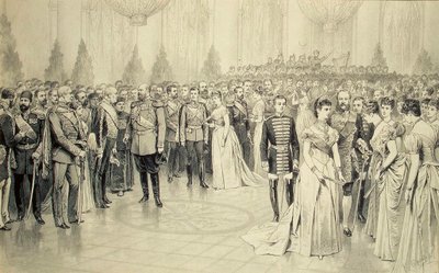 Bal dworski w Sali św. Mikołaja Pałacu Zimowego, lata 80. XIX wieku. autorstwa Karel Brozh