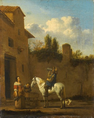 Trębacz konny popijający, 1650-60 autorstwa Karel Dujardin