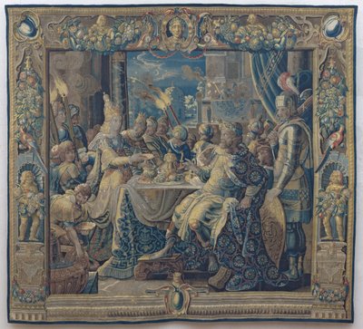 Kleopatra zabawia Antoniego, ok. 1640 r. (wełna i jedwab) autorstwa Karel van II (workshop of) Mander