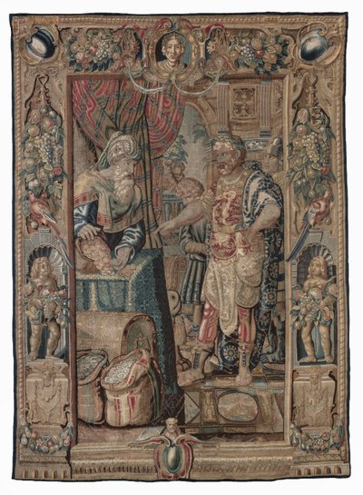 Antoniusz i Kleopatra (Antoniusz zdobywa Pelusium); gobelin, data nieznana (wełna | ołówek) autorstwa Karel van II Mander