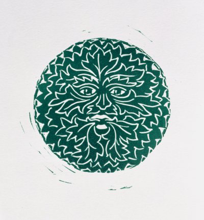 Zielony człowiek, 1998 (linoryt i papier) autorstwa Karen Cater