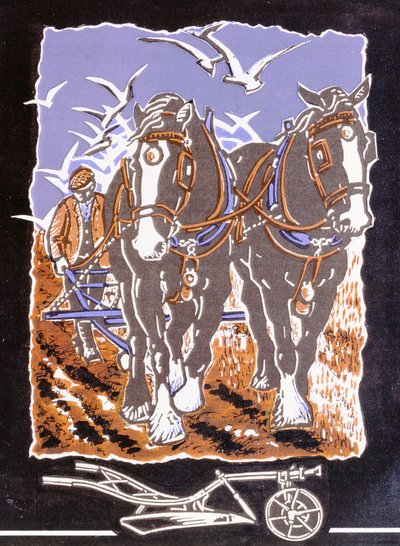 Pług, 1997 (linoryt i wc na papierze) autorstwa Karen Cater