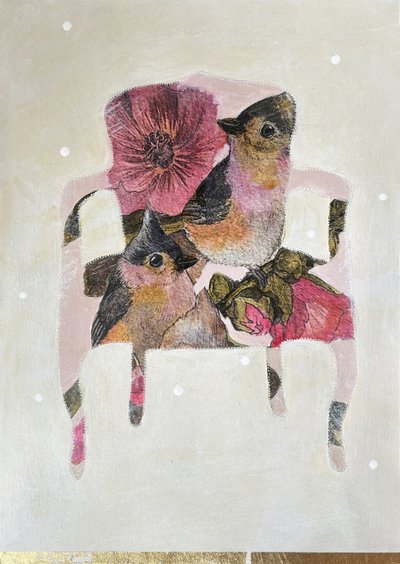 Ptaki w stylu shabby chic z motywem kwiatowym autorstwa Karenina Fabrizzi