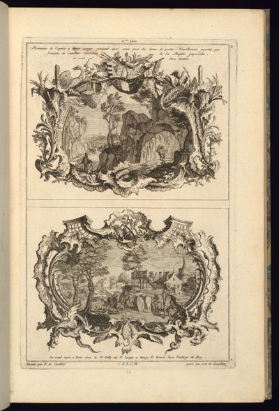 Druk, projekt na dwa kartusze, 1745 autorstwa Karl Albert von Lespilliez