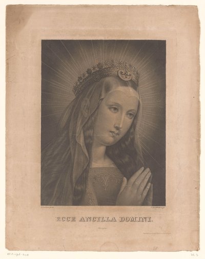 Maria w bidden houding Domena Ecce ancilla (tytuł obiektu) autorstwa Karl Barth