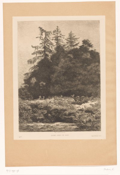 Jeleń na skraju lasu Daims dans un parc (tytuł na obiekcie) autorstwa Karl Bodmer