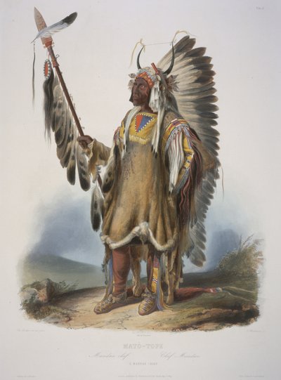 Mato-Tope, wódz mandanów, rytowany przez J. Hurlimana, opublikowany w 1839 (akwatinta) autorstwa Karl Bodmer