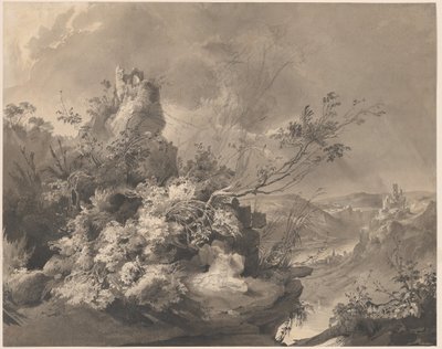 Zrujnowane wieże z widokiem na Ren autorstwa Karl Bodmer