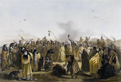Taniec na skórze głowy Minitarres autorstwa Karl Bodmer