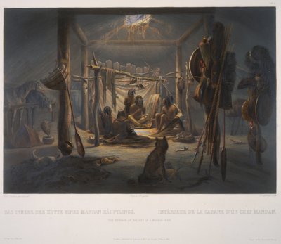 Wnętrze chaty wodza mandanów autorstwa Karl Bodmer