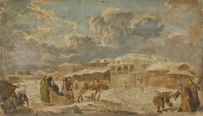 Plac Miejski zimą, druga połowa XVIII wieku. autorstwa Karl Friedrich Knappe