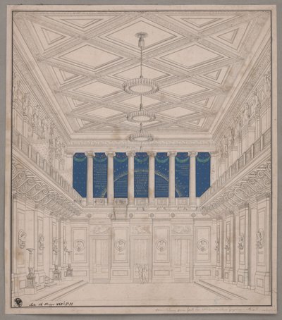 Berlin. Schauspielhaus przy Gendarmenmarkt, sala koncertowa. Dekoracja na uroczystość przyrodników autorstwa Karl Friedrich Schinkel