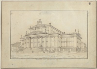 Berlin. Teatr na Gendarmenmarkt. Perspektywiczny widok fasady autorstwa Karl Friedrich Schinkel