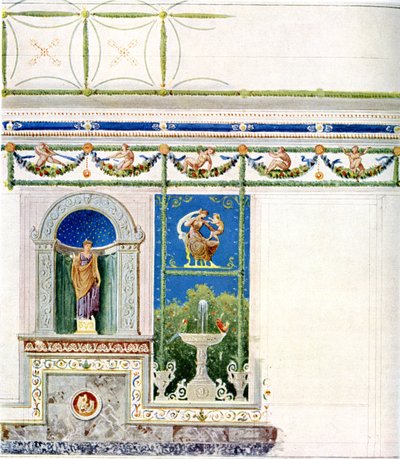 Berlin, Wilhelmplatz. Pałac księcia Karola Pruskiego, jadalnia. Projekt ściany i sufitu autorstwa Karl Friedrich Schinkel