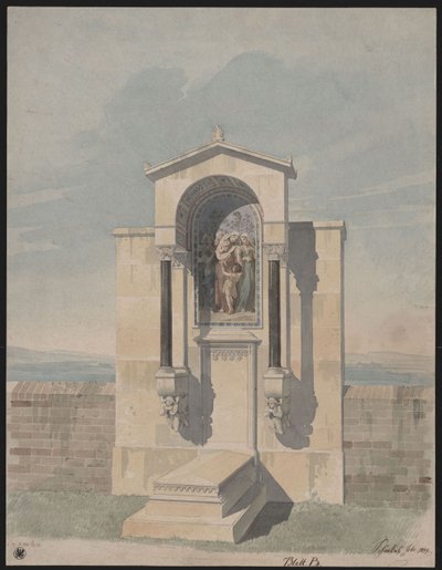 Bonn. Projekt pomnika nagrobnego dla Bartholda Georga Niebuhra, z przedstawieniem cnót chrześcijańskich „Wiara, Miłość, Nadzieja” autorstwa Karl Friedrich Schinkel