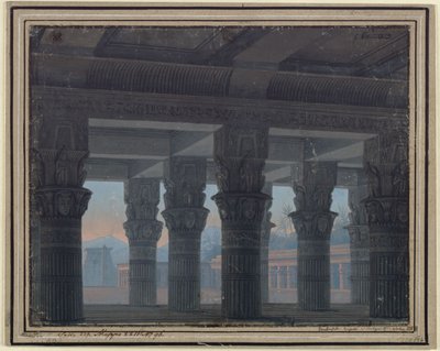 Czarodziejski flet. Opera Wolfganga Amadeusza Mozarta. Projekt 8. dekoracji. Przedsionek labiryntu autorstwa Karl Friedrich Schinkel