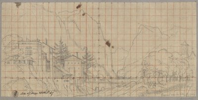 Krajobraz z doliny Chamonix w dzisiejszym regionie Rodan-Alpy we Francji autorstwa Karl Friedrich Schinkel