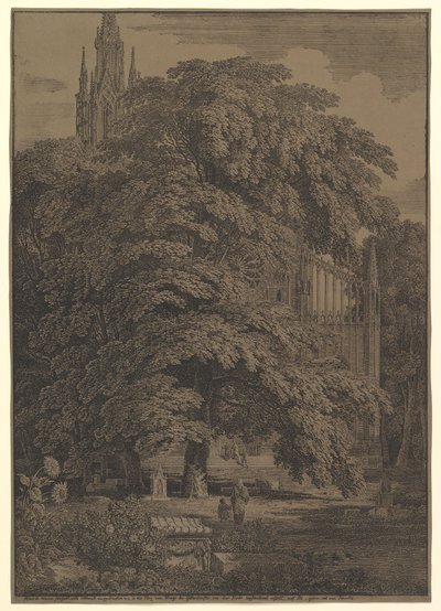 Kościół gotycki ukryty pod drzewem, 1810 r. autorstwa Karl Friedrich Schinkel