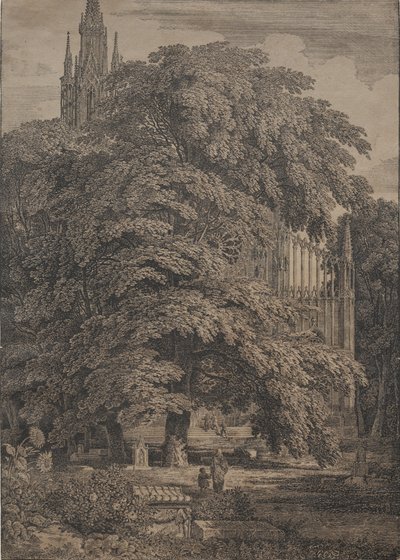 Gotycki kościół wśród dębów autorstwa Karl Friedrich Schinkel