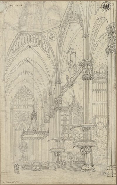 „Wnętrze transeptu katedry w Mediolanie” / Widok na skrzyżowanie naw i północny transept katedry w Mediolanie autorstwa Karl Friedrich Schinkel