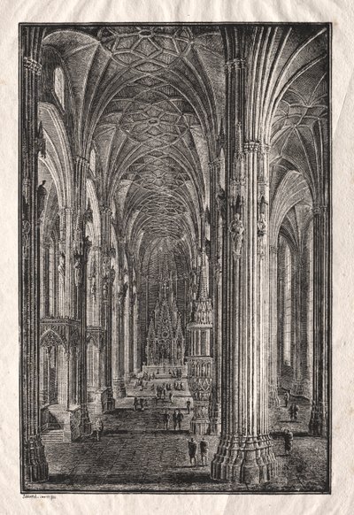 Wnętrze katedry św. Szczepana w Wiedniu autorstwa Karl Friedrich Schinkel