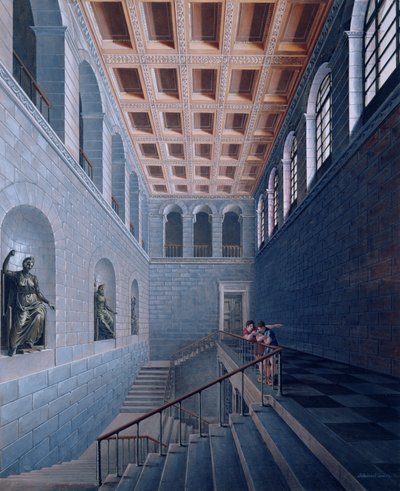 Widok wnętrza klatki schodowej, projekt zamku w Koestritz, 1802-03 (pióro i atrament oraz pne na papierze) autorstwa Karl Friedrich Schinkel