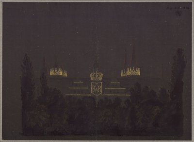 Merseburg. Zamek. Projekt iluminacji zamku z okazji uroczystości hołdowniczych dla Fryderyka Wilhelma III Pruskiego autorstwa Karl Friedrich Schinkel