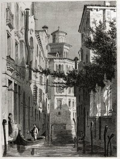 Pałac Bianca Cappello w Wenecji, Wenecja. rysunek Karla Girardeta (1813-1871), ilustrujący podróż Wojciecha de Beaumont do Wenecji, ok. 1850 r. Grawer w „”Le tour du monde””, pod redakcją Edouarda Chartona autorstwa Karl Girardet