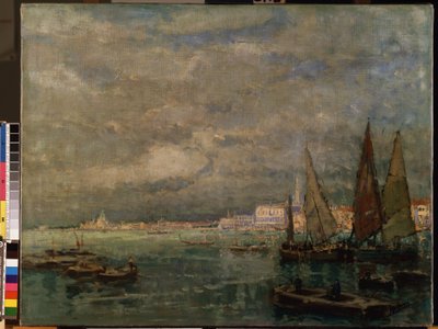„Widok żaglówek na lagunie weneckiej” (Blick auf Venedig mit Segelbooten). Obraz Karla (Carla) Hagemeistera (1848-1933) 1926 Wymiary 51x71 cm Muzeum Sztuk Pięknych Mikalojus Konstantinas Ciurlionis, Kowno, Litwa autorstwa Karl Hagemeister