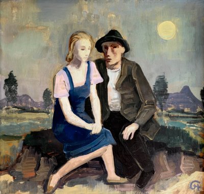 Liebespaar in Landschaft von Karl Hofer