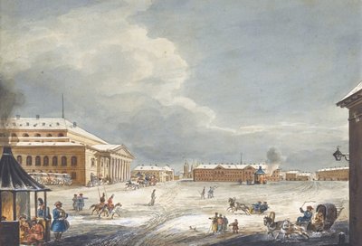 Widok na cesarski teatr Bolszoj Kamenny w Sankt Petersburgu autorstwa Karl Ivanovich Kolmann