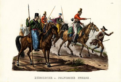 Konie rosyjskie i polskie, 1824 autorstwa Karl Joseph Brodtmann