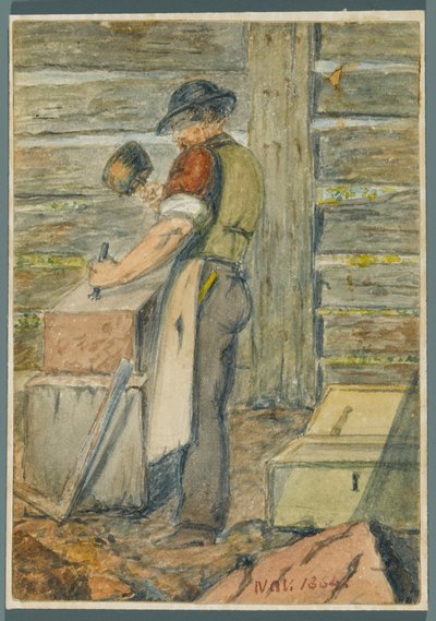 Stone Worker, 1864 (wc na czarnym podrysie medialnym) autorstwa Karl L.H. Mueller