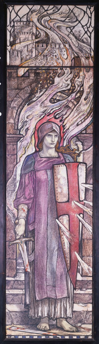 Fortitude: Projekt witrażu w kościele Wszystkich Świętych, Eastchurch, Isle of Sheppey, ok. 1912 (czarna i kolorowa kreda, akwarela i farba do ciała) autorstwa Karl Parsons