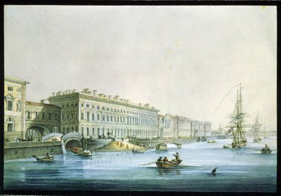 Widok na nabrzeże pałacowe w Sankt Petersburgu. Obraz Karla Pietrowicza Beggrova (1799-1875). Akwarela i tusz na papierze, ok. 1830, XIX-wieczna sztuka rosyjska, klasycyzm. Państwowe Muzeum Rosyjskie, Saint Pet autorstwa Karl Pavlovich Beggrov