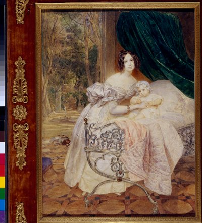 Portret Marii Buteveny z córką Marią (Portret Marii Butenevy z córką Marią) - Praca Karla Pavlovicha Briullova (Briullov) (1799-1852), akwarela na papierze autorstwa Karl Pavlovich Bryullov