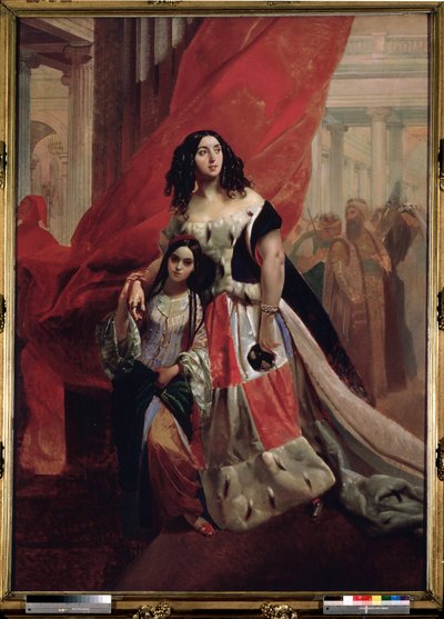 „Portret hrabiny Julii Samoilovej i jej pięknej córki Amazillii Pacini opuszczającej piłkę” Obraz Karla Pavlovicha briullova (Brioullov) (1799-1852) Państwowe Muzeum Rosyjskie Sankt Petersburg autorstwa Karl Pavlovich Bryullov