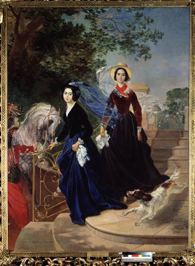 „„Portret sióstr Olgi i Aleksandry Shishmariov”„ Młode kobiety z rosyjskiego wyższego społeczeństwa. Obraz Karla Briulłowa (Bryulłowa) (1799-1852) 1839 Państwowe Muzeum Rosyjskie w Sankt Petersburgu autorstwa Karl Pavlovich Bryullov