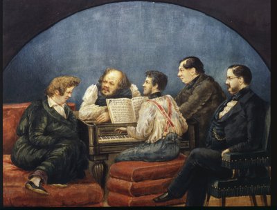 Kompozytor Michaił I Glinka i jego przyjaciele (Portret grupowy K Briulłowa, M Glinki, Y Yanenko, N Kukolnika) autorstwa Karl Pavlovich Bryullov