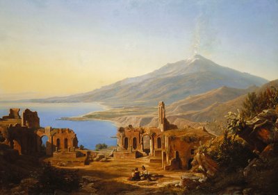 Teatro Greco, Taormina, z Etną poza nią, 1852 autorstwa Karl Robert Kummer