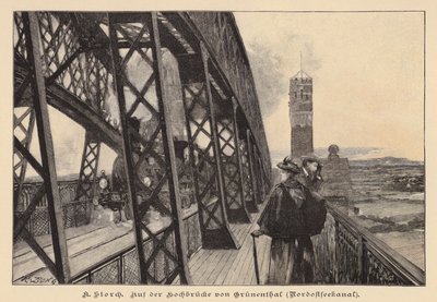 Na moście Grunental High Bridge nad Kanałem Kilońskim, Niemcy (rycina) autorstwa Karl Storch