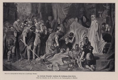Umierający Aleksander Wielki odbierający hołd swojej armii, Babilon, 323 pne (lit) autorstwa Karl Theodor von Piloty