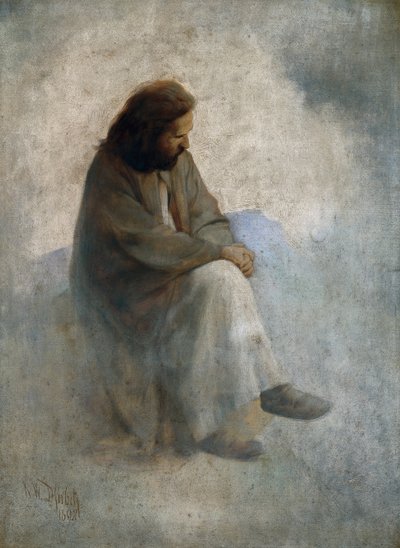 Autoportret jako Chrystus, Diefenbach, Karl Wilhelm (1851-1913). olej na płótnie autorstwa Karl Wilhelm Diefenbach